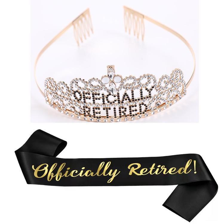 Regalo tema pensione diadema accessori festa cerimonia di pensionamento corona con lettere cinturino per diadema set combinato premio
