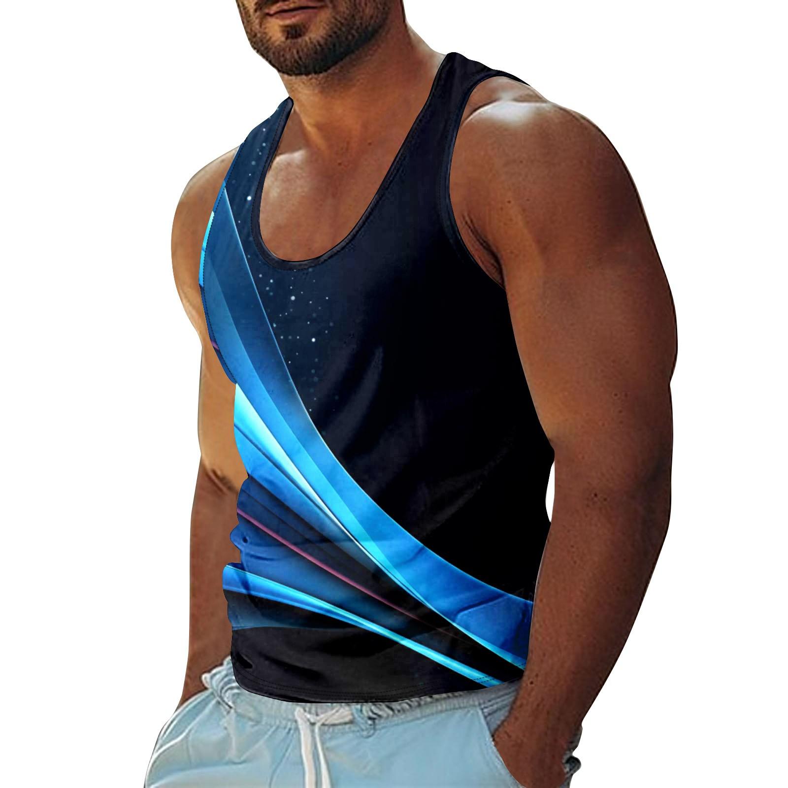 

Мужская летняя пляжная майка для серфинга, повседневная дышащая майка без рукавов, свободная майка с принтом XL синий