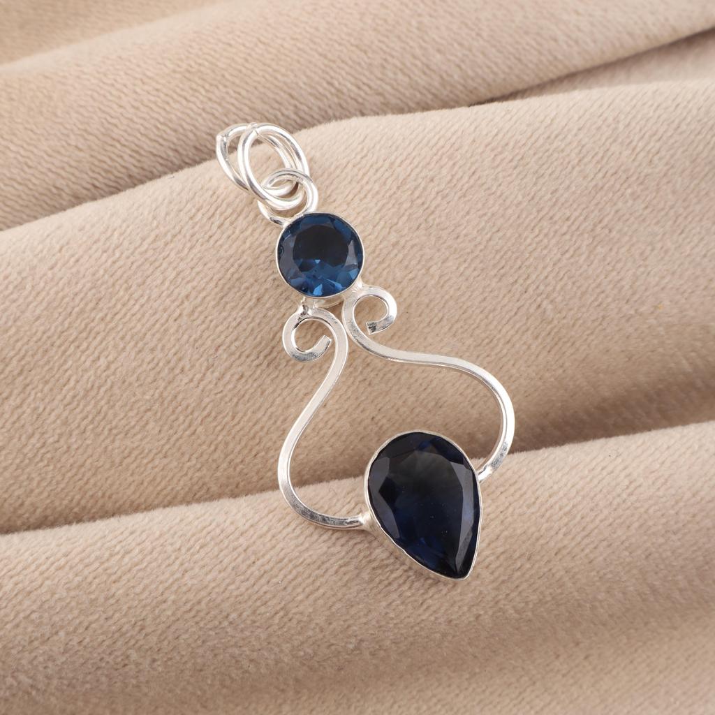 London Blue Topaz Gemstone 925 Sterling Silver Handmade Jewelry Pretty Pendant 1.60" For Wife PP-13-3