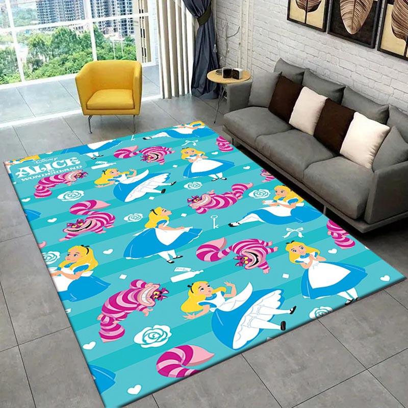 1pc Alice in Wonderland Pattern Area Rug Soft Flannel Floor Mat for Living Room,Office,Bedroom and Carpet,Sofa Coffee Table Floor Mat