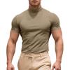 Summer New Men's Casual Semi-High Neck Slim Solid Color T-shirt - European & American Fashion.