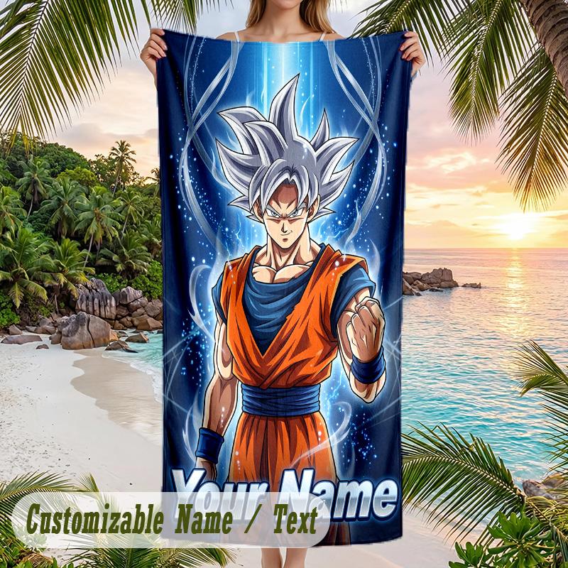 Dragon Ball Beach Towel, Personalized Custom Name Text, Quick Dry Large Absorbent Towel For Beach Pool