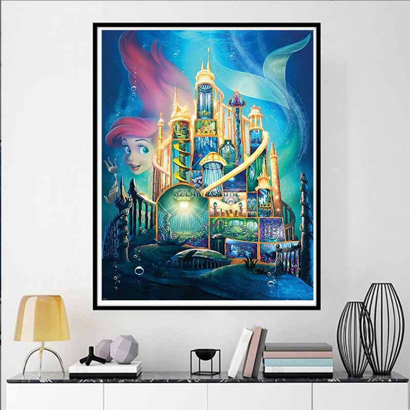 Disney Diamond Painting The Little Mermaid Atlantis Castle Cross Sectional Artwork 5D Diamond Painting Art Embroidery Cross-Stitch Room Decoration