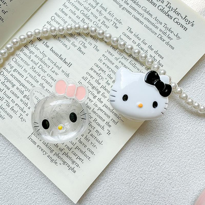 Mobile Phone Airbag Holder, Transparent Cat Bow, Black Pink Paste Type, Retractable Back Sticker, Desktop Watching Dramas