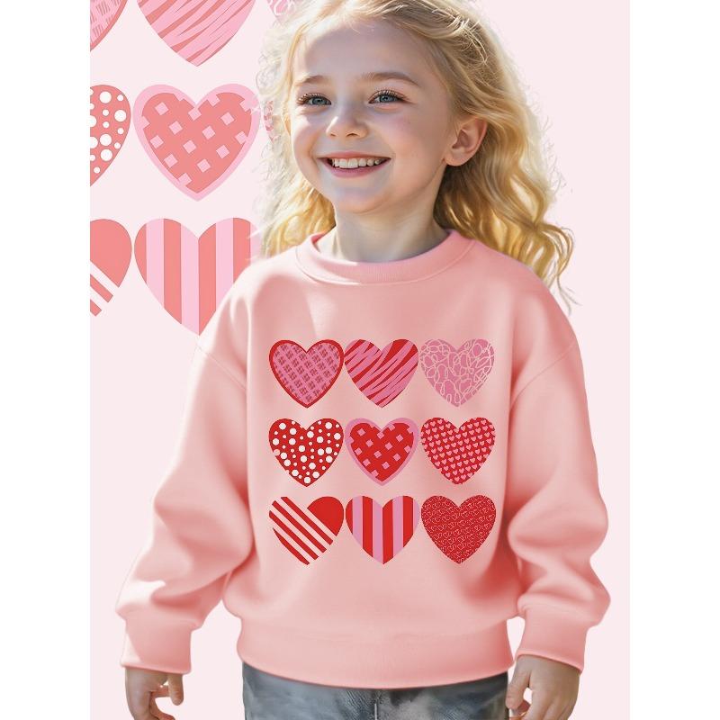 Kids Crewneck Sweatshirt, Cute Valentine Heart Love Theme Graphic Print, Fall Winter Clothing