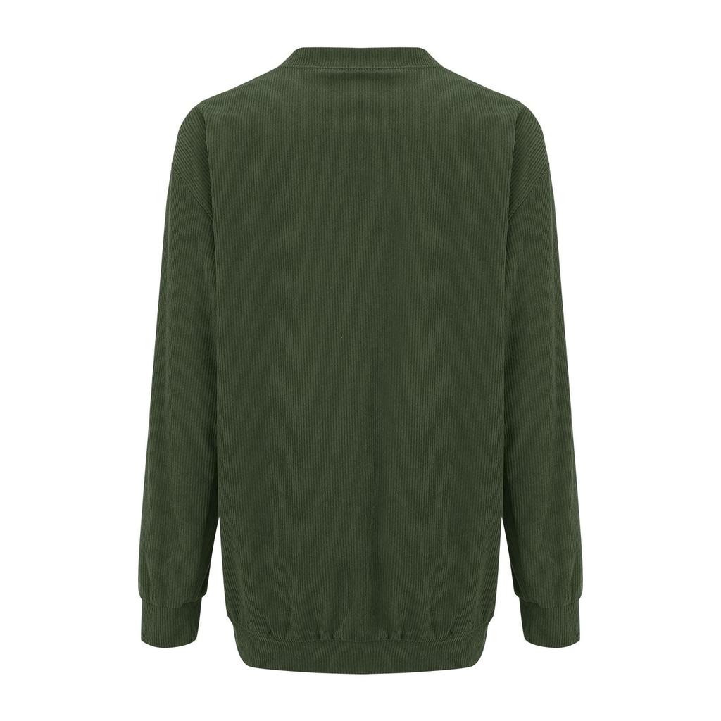 Women's Loose Long Sleeved Round Neck Pocket Sportswear Casual Pullover Sweatshirt