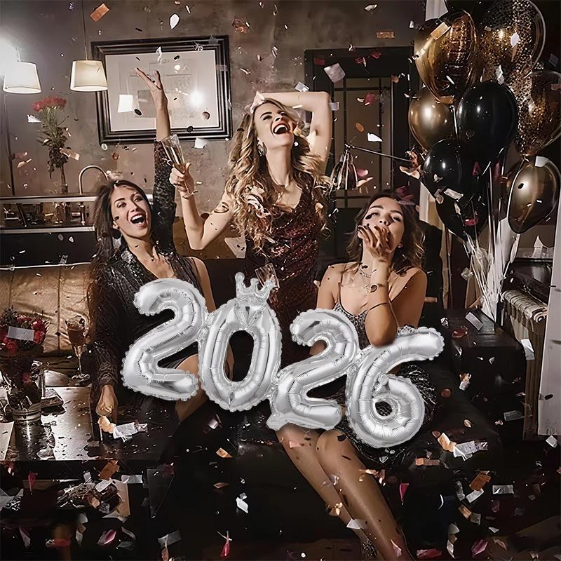 2026 Crown Number Foil Balloons for New Year Eve Party Decoration Supplies Navidad Christmas 2025 Photo Props Gifts