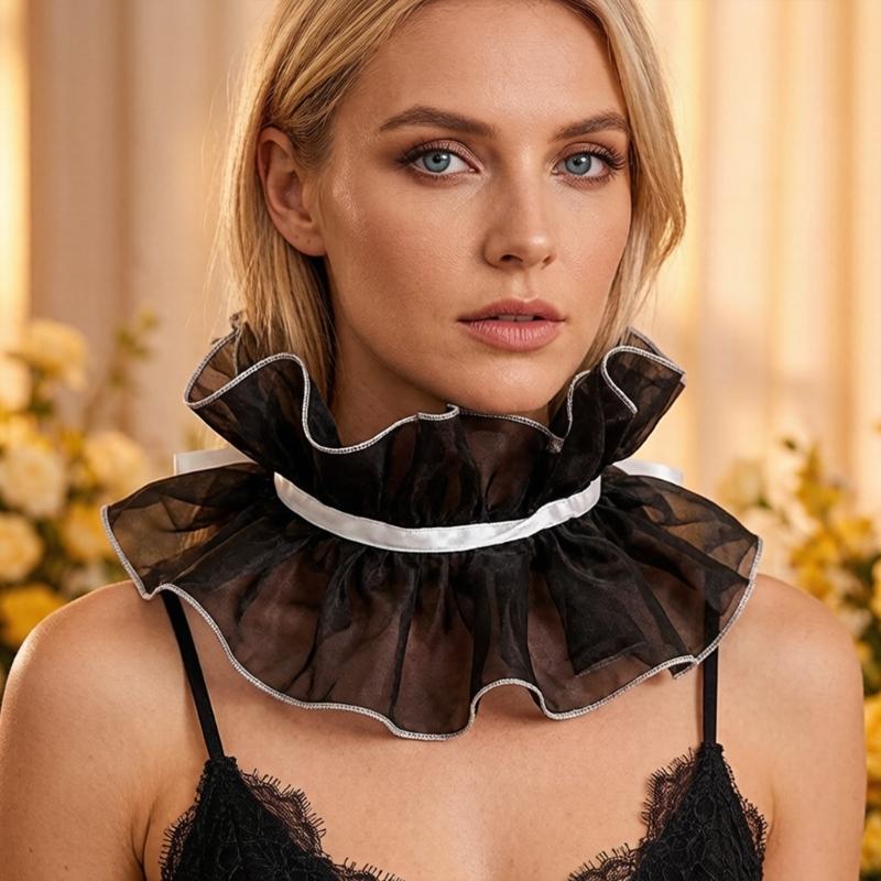 Gefalteter Rüschen-Faux-Kragen Dekoratives Halsstück Accessoire für Damen Abnehmbarer Halskragen für tägliches Outfit Layering und Foto-Styling