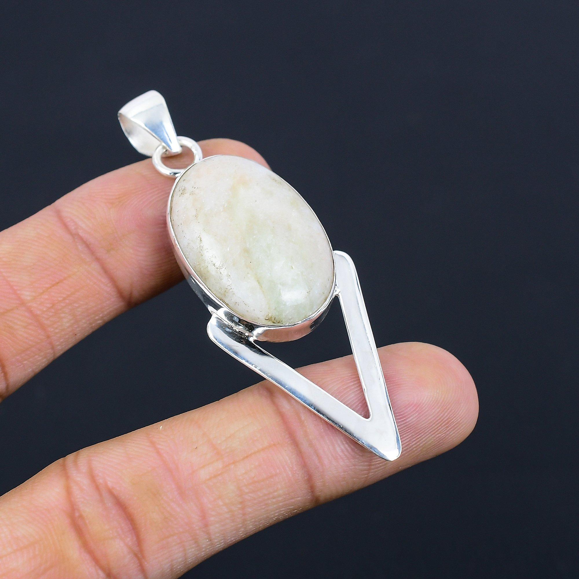 

925 Silver Oval Aquateen Gemstone Daughter Elegant Artisan Unique Ethnic Pendant