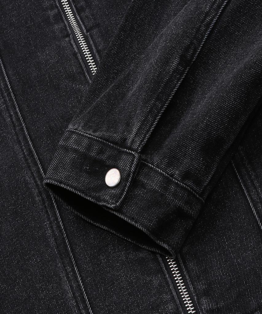 Connect Kinloch [Semi-Over] Washed Denim Biker Jacket (Black)