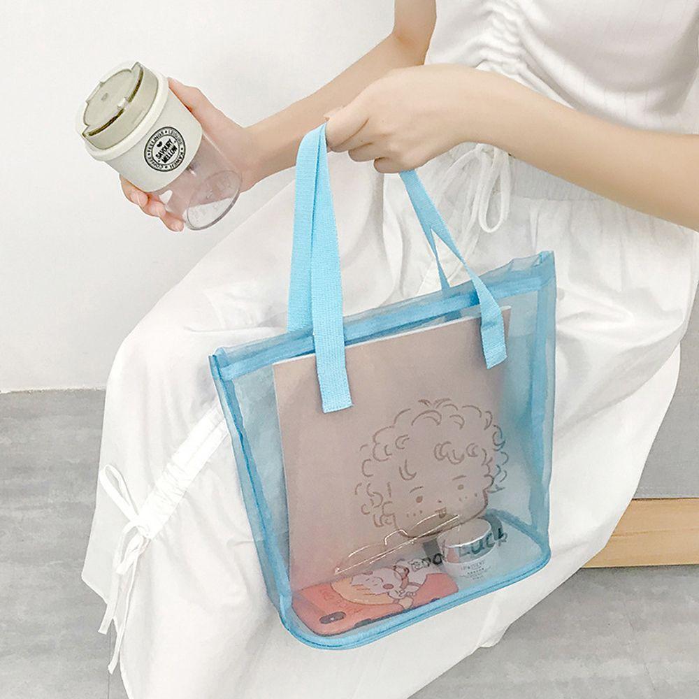 

Transparent Foldable Nylon Solid Color Large Makeup Bag Storage Bag Women Handbag Korean Style Bag L синій