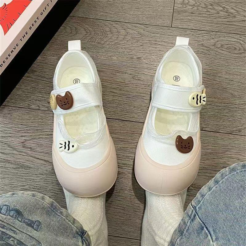 Mary Jane Hollow Canvas Shoes Children 2025 New Summer Breathable Velcro One Pedal Lazy Sports Shoes