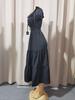 Abito a Gonna Lunga Patchwork da Donna a Spalle Scoperte