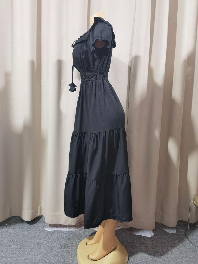 Abito a Gonna Lunga Patchwork da Donna a Spalle Scoperte