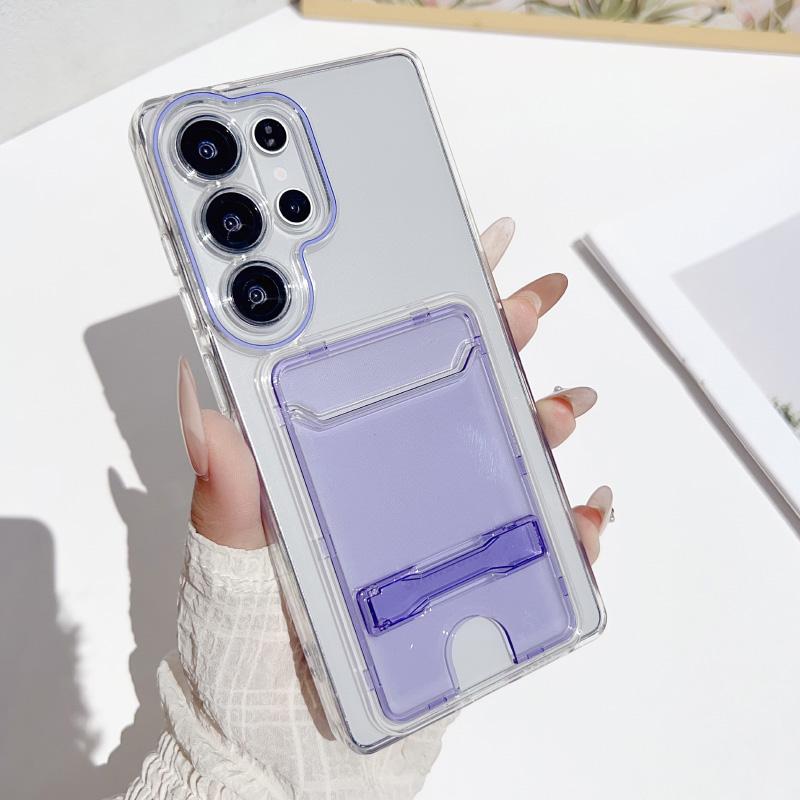 

Новый однотонный кошелек с одним слотом для карт, складной держатель, бампер, чехол для телефона Samsung S25 Ultra S23 S22 S24 Ultra, акриловая задняя крышка Galaxy S23 Ultra фиолетовый