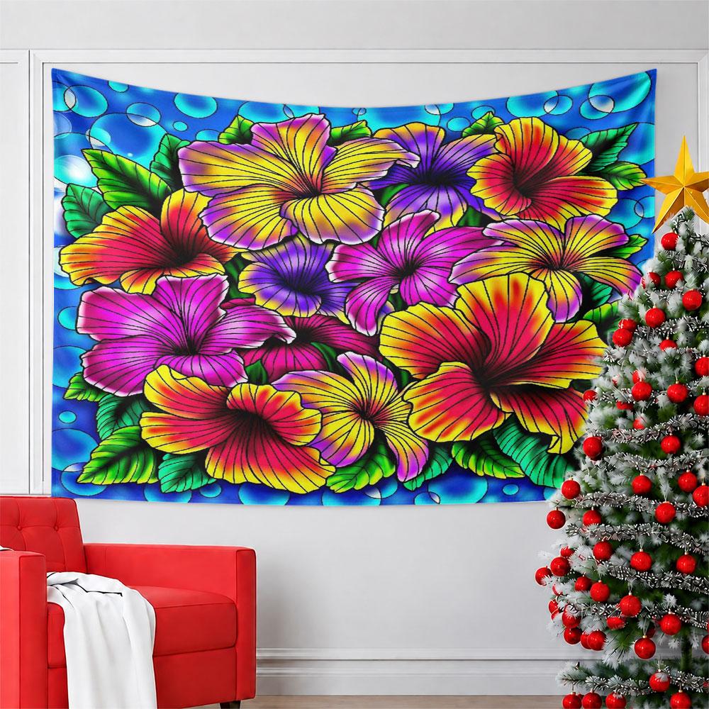 Colorful Tropical Flowers Pattern Wall Hanging Tapestry Decorative Tapestry Home Decor for Bedroom and Living Room