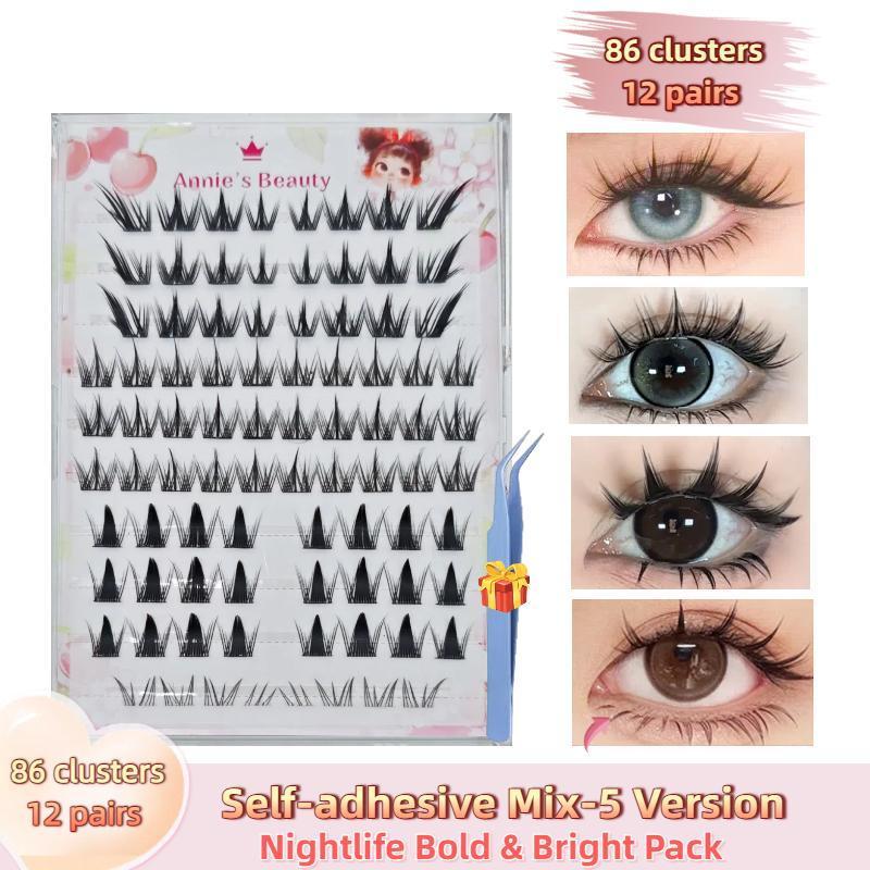 

100-240 Пучкові Самоклеючі, Накладні Вії, Без Клею 11-16мм C+ Завиток, Багаторазові Довготривалі, водостійкі, вітростійкі, Ледачі Одинарні Пучкові вії MIX-5