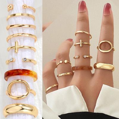 Gold Luxury Open Ring Simple Open Charm Fashion Ring 9-Piece Ring Combination Glossy Party Franc Women Gift Ring Versatile Jewelry Set