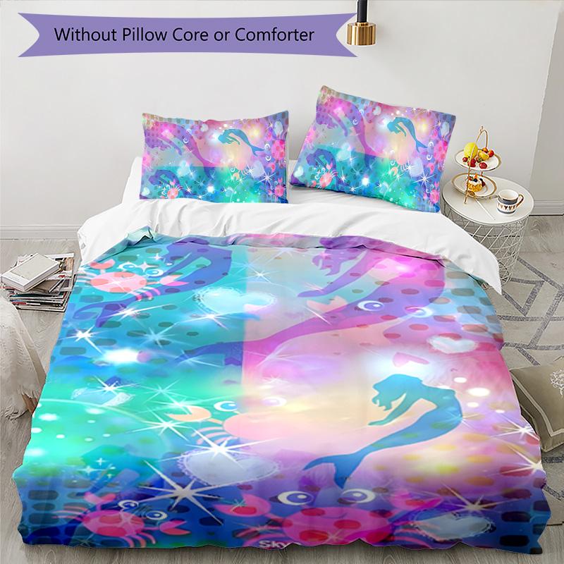 Mermaid 3pcs Bedding Set Duvet Cover Closure Includes 1 Duvet Cover & 2 Pillowcases for All Seasons Bedroom Home Dorm Decor