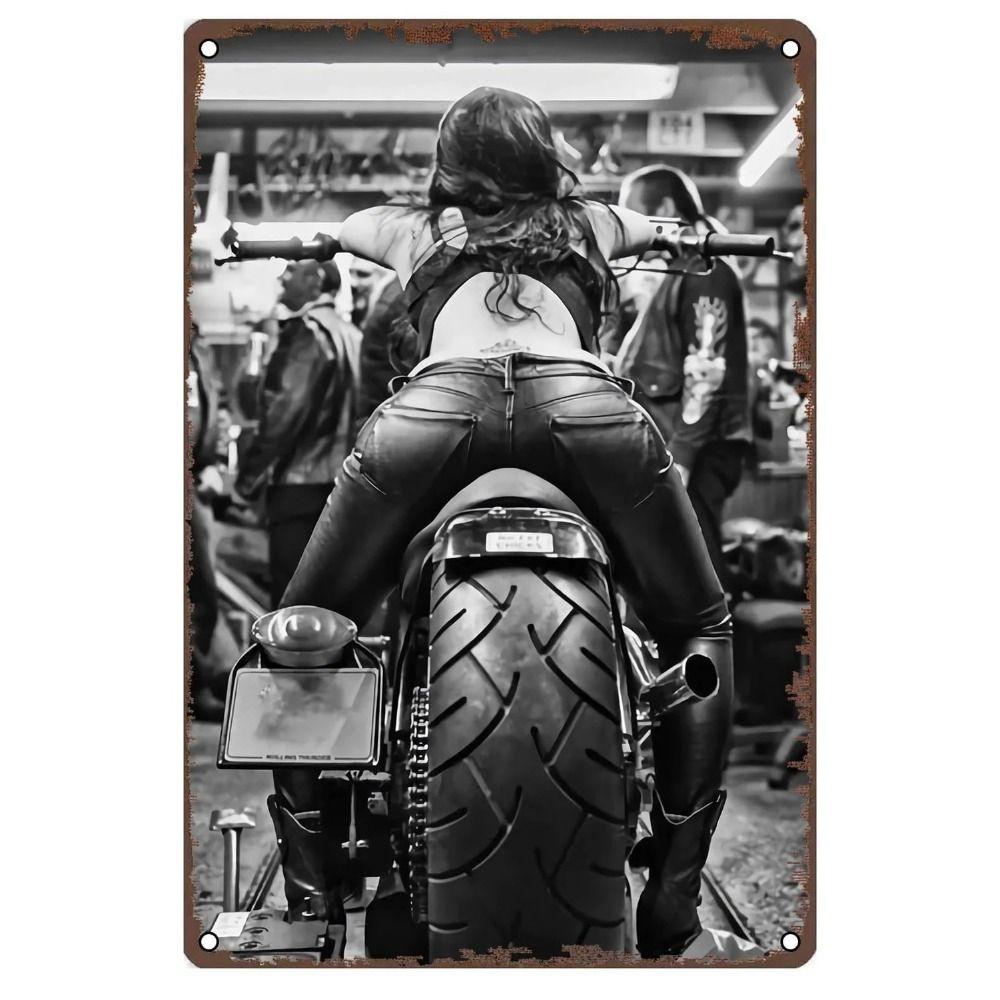 Retro Motorcycles & Beautiful Women Metal Tin Signs for Bar Cafe Living Room Walls