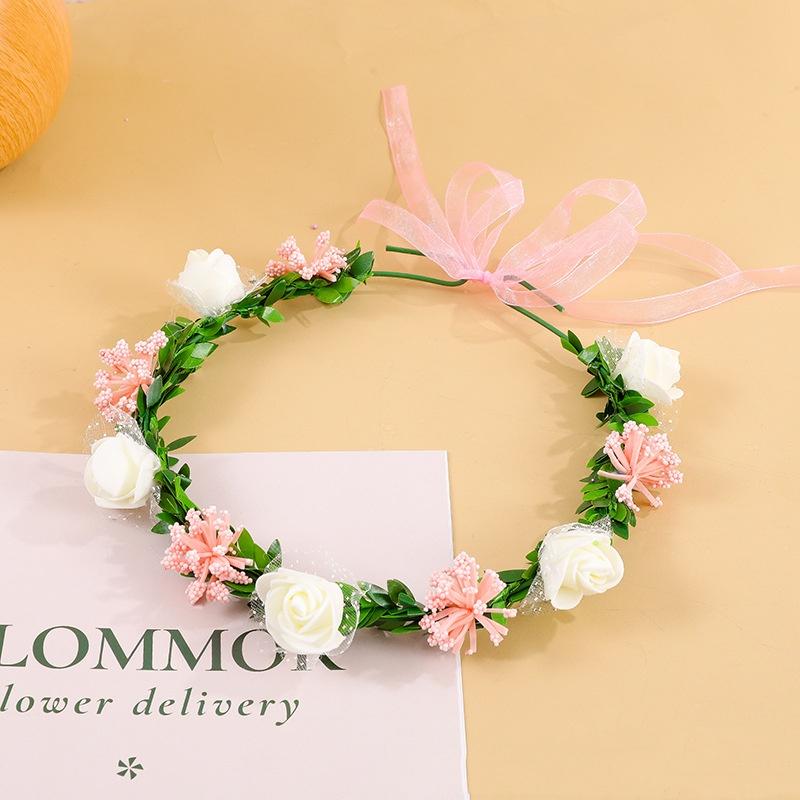 Ribbon Hairband Fabric Floral Hair Hoop Flower Wreath Headband Adjustable Artificial Rose Headband For Beach Parties Summer