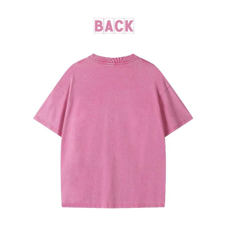European Size Men'S Casual Vintage Distressed  Pink Short Sleeve Tee, Breathable And Moisture-Wicking, Comfortable Shirt, Ideal for Year-Round Wear
