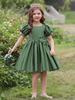 Kids' Puff Sleeve Satin Princess Dress with Big Bow