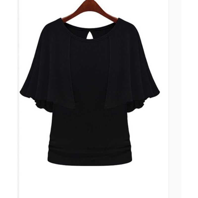 

European Station Casual Solid Color Personalized Bat Short Sleeved T-shirt Black 4XL