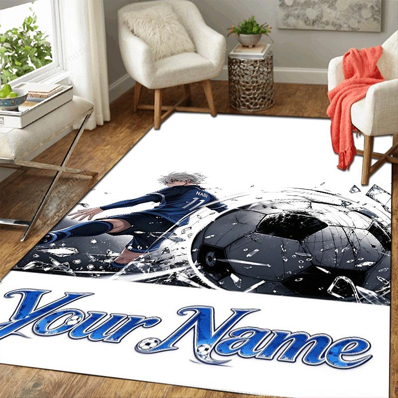 Custom 1Pc Custom Soccer Player Flannel Personalized Rug Non Slip Floor Mat Soft Carpet for Living Bedroom Office Home Decor Gift