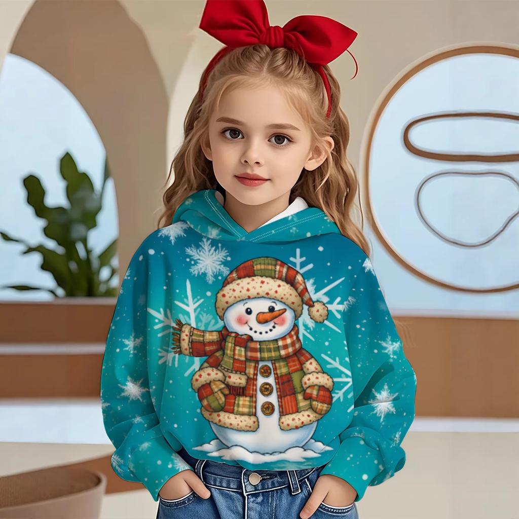 Autumn and Winter Children's Christmas 3D Printed Hooded Fashionable Versatile Trend Breathable Casual Hoodies & Sweatshirts (Girls)