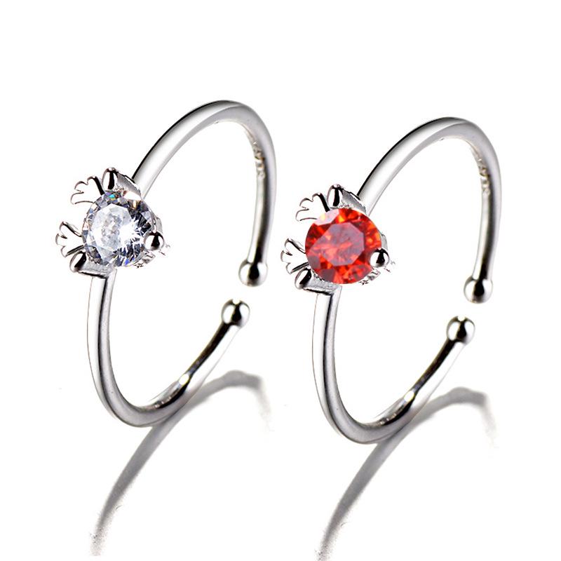 Mori Girl Heart Diamond Reindeer Ring - Simple Fashion Antler Design, Perfect for Japanese & Korean Students' Christmas Gift