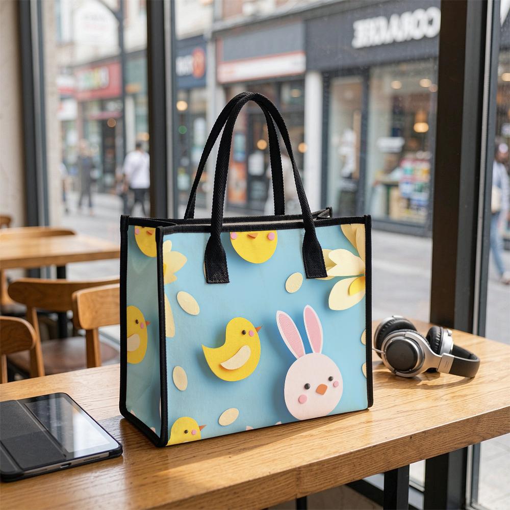 Cute Easter Bunny Chick Print Tote Bag Fashion Casual Daily Portable Large Capacity Shopping Handbag