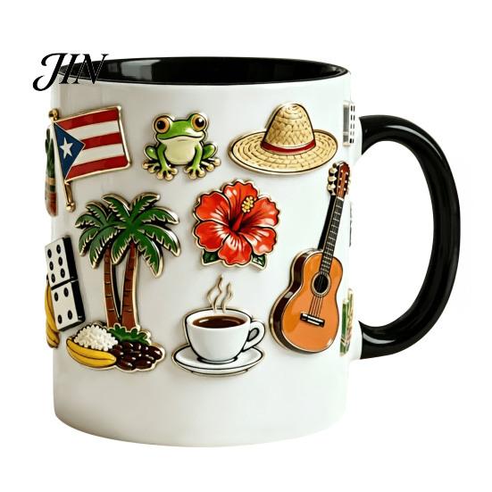 Home Office Coffee Mug Dominican Theme Mug, Ceramic Comfortable Grip Cup, Hot And Artistic Cold Drinks Safe for Use Drinking