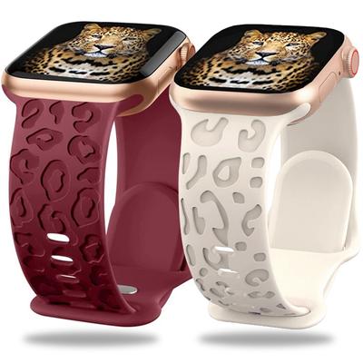 Leopard Engraved Strap For Apple Watch Band 44mm 40mm 45mm 49mm 41mm 38mm 42mm Silicone Band for Iwatch Series 7 Se 3 6 8 Ultra Bracelet