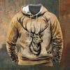 Felpa con cappuccio da uomo vintage per esterni con stampa 3D di cervo