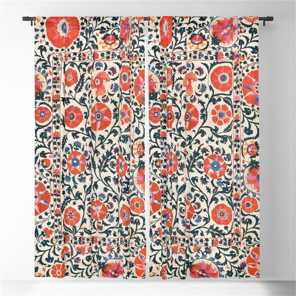 Abstrakte Vintage Retro Blomster Blomsterfugler Tynne Vindusgardiner for Barnerom Stue Kjøkken Dør Hjemmedekor 2 stk.