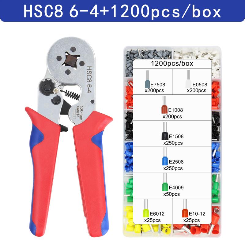Square Self-Adjustable Crimping Tools for AWG23-7 Bootlace End-Sleeves Ferrule, Ratcheting Wire Crimping Plier,HSC8 6-4