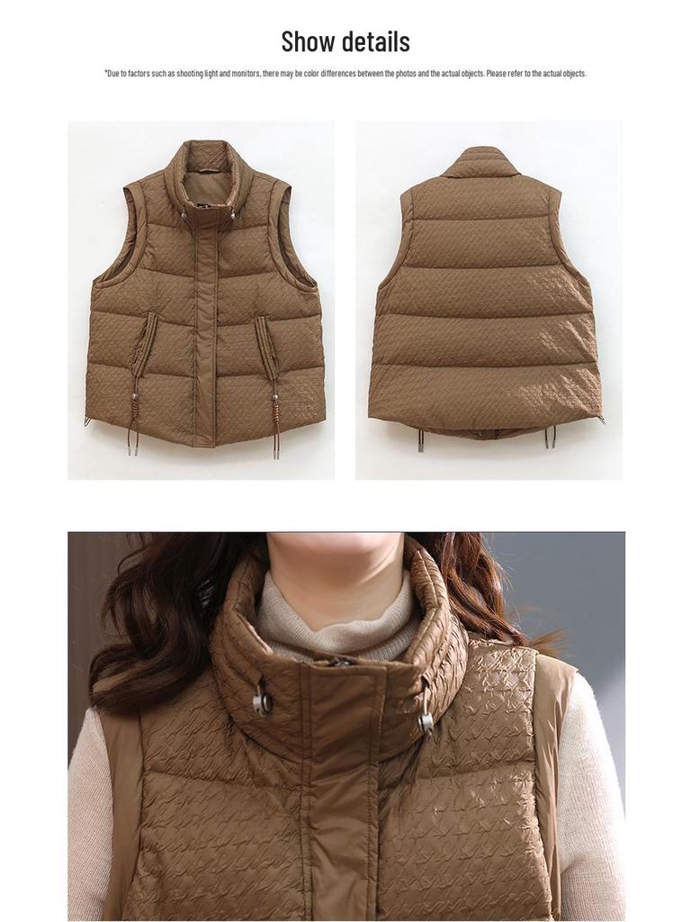 Women's 2024 Stand Collar Windproof Down Vest - New Chinese Style, Warm, Loose Fit for Autumn/Winter