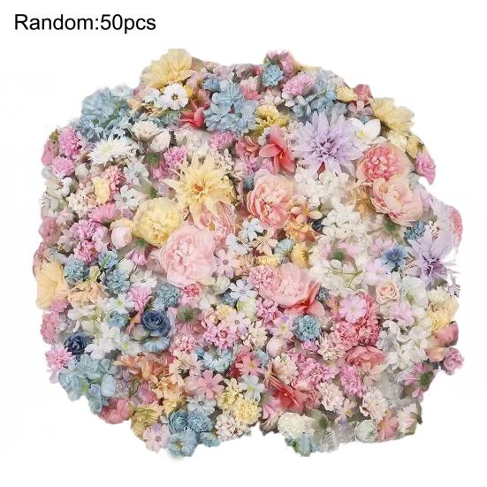 50/100Pcs Artificial Flower Head Assorted Color Size Realistic Reusable DIY Crafts Garland Wedding Bridal
