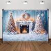 MOON.QG Blue Christmas Fireplace Background For Photographs Xmas Trees Garland Snowflake Backdrop Photo Booth Boy Studio Poster