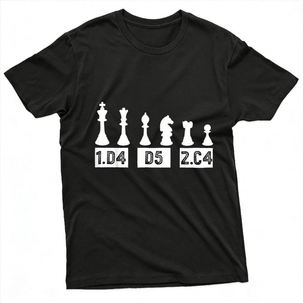 Chess Opening 1d4 D5 2c4 Graphic T Shirt Chess Player Tee Funny Gift For Chess Lover Board Game Enthusiast Unisex Clothing