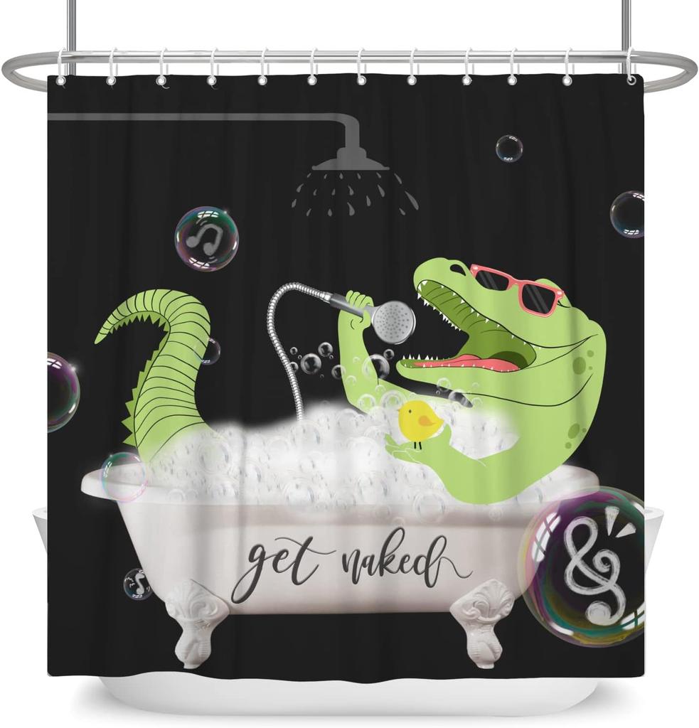 Charming Hippo Fun Shower Curtain Cartoon Animal Coast Landscape Bathroom Decorative Shower Curtain With Hook 180X180Cm