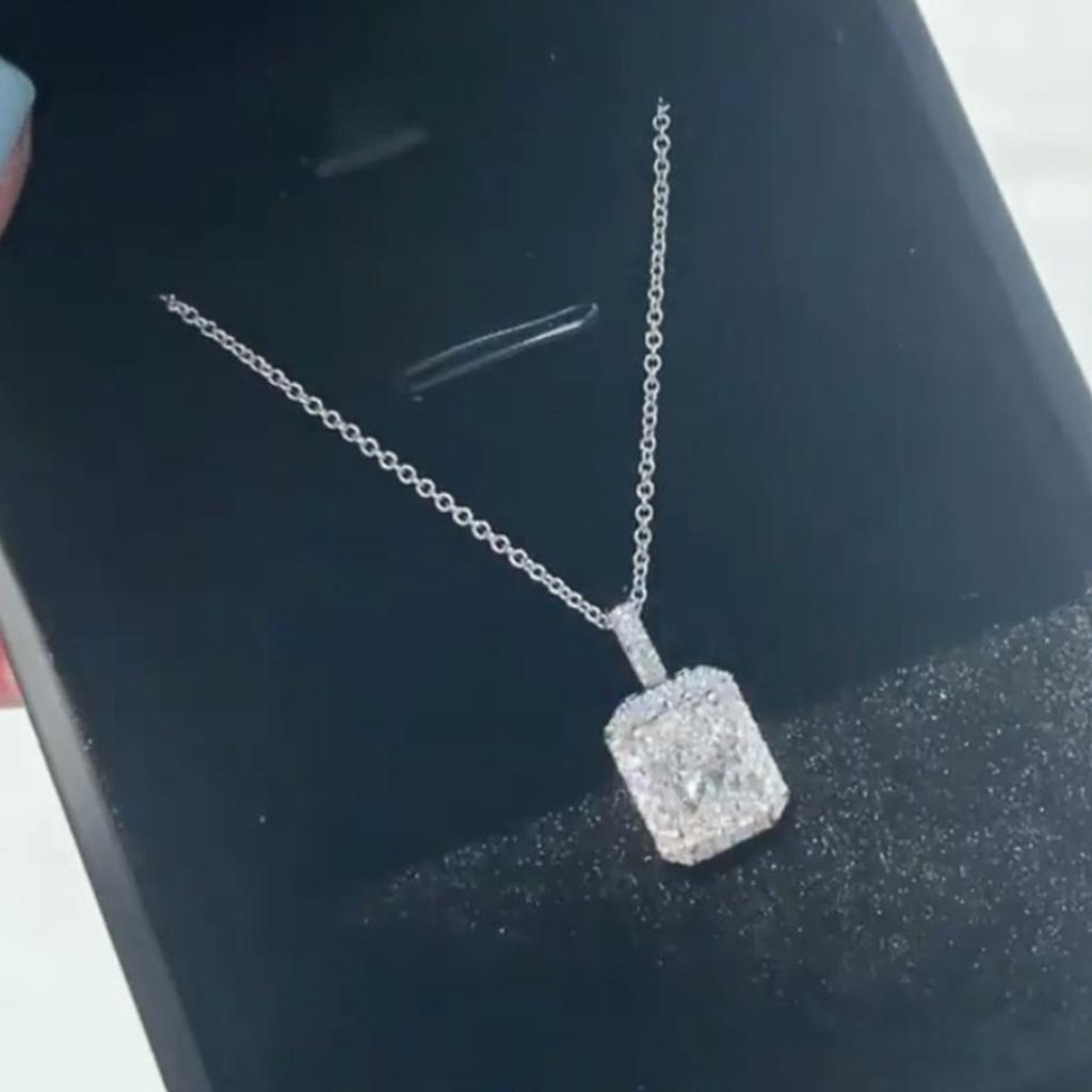 Elegant Square Cut Sparkling Pendant Necklace for Women Dainty Halo Design Everyday Party Jewelry Gift for Her