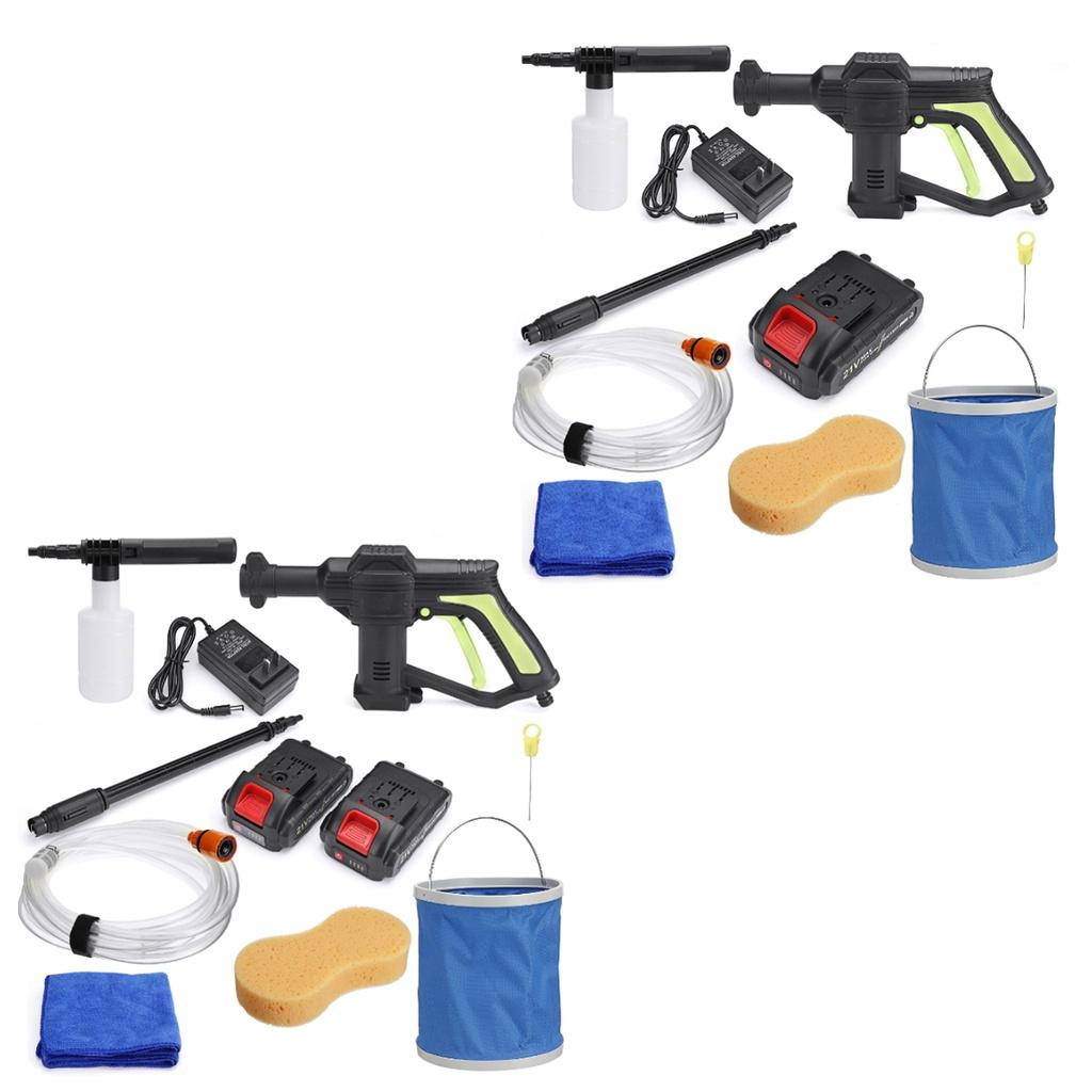 21V Portable Cordless Car Washer Machine High Pressure Electric Water Guns Nozzle Hose Pump Foam Lance Battery