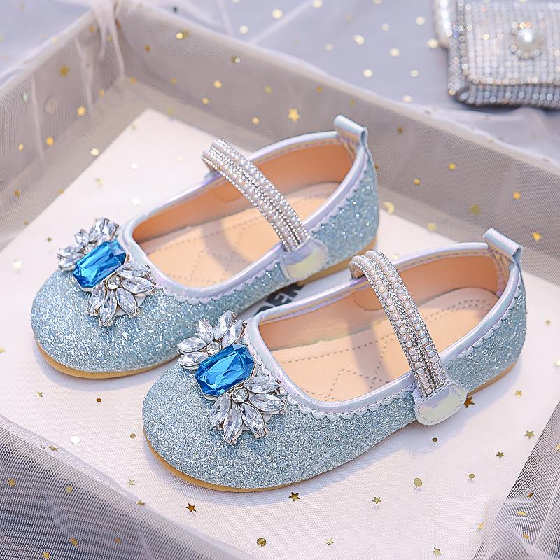 Girls' Rhinestone Princess Shoes: New 2025 Spring/Autumn Round-Toe Soft-Sole Shoes for Toddlers Ages 3-12, Perfect for Performances.