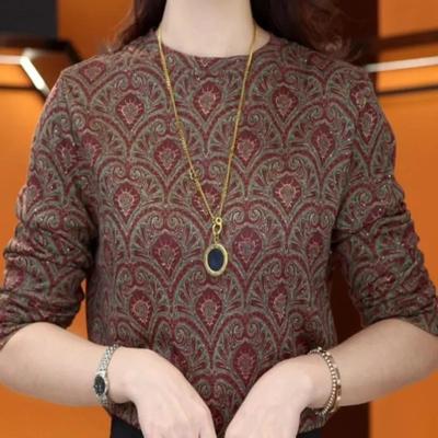 Otoño Moda Cuello Redondo Jersey Delgado de Terciopelo Camiseta de Manga Larga para Mujer