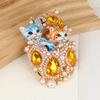 Vintage Baroque Jewelry Brooch Set With Double Cat Design Women Elegant Rhinestone Embellishments Perfect Daily Wear Or Gifting