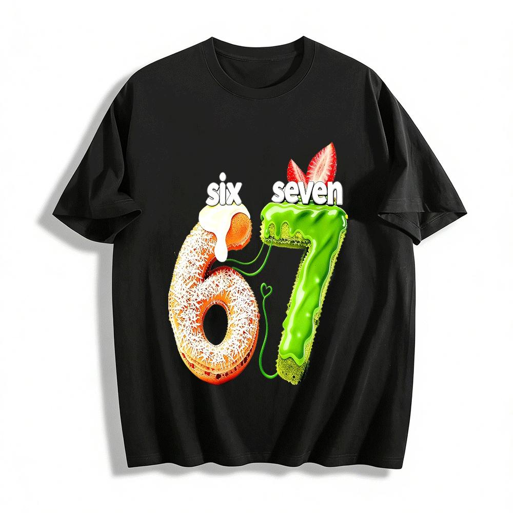 Fun Dessert Print Number 67 Casual Tee For Men Women Pure cotton T-shirt XXS