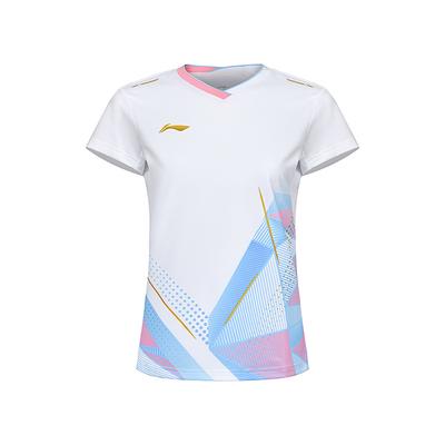 Li Ning Serie Badminton Maglietta a Maniche Corte Taglio Dritto Asciugatura Rapida Fresca Donna top Bianco AAYU128-2