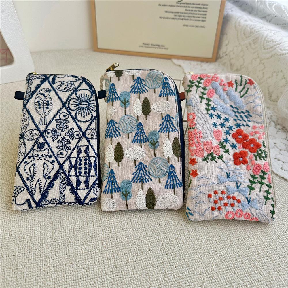 Ladies' Coin Purses Handmade Cotton Linen Embroidery National Personalized Canvas Lipstick Mobile Phone Glasses Storage Bags